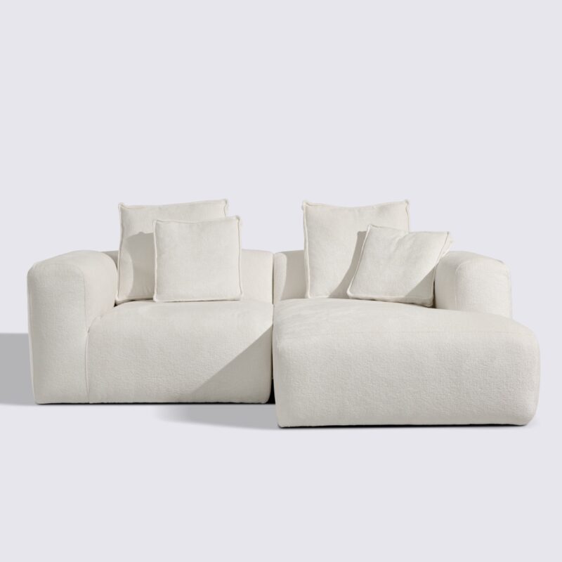 canapé angle côté droit velours texturé blanc crème modulable 3 place marbellia haut de gamme luxe large assise xxl méridienne