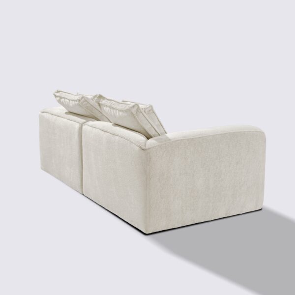canapé droit 3 places tissu velours texturé blanc crème modulable marbellia haut de gamme luxe large assise xxl