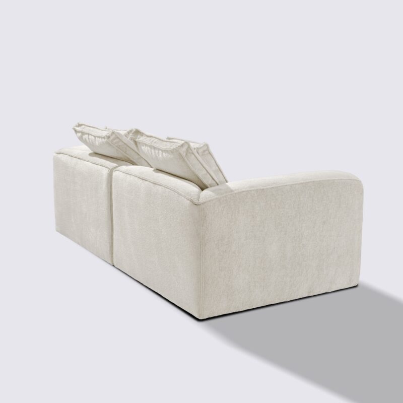 canapé droit 3 places tissu velours texturé blanc crème modulable marbellia haut de gamme luxe large assise xxl
