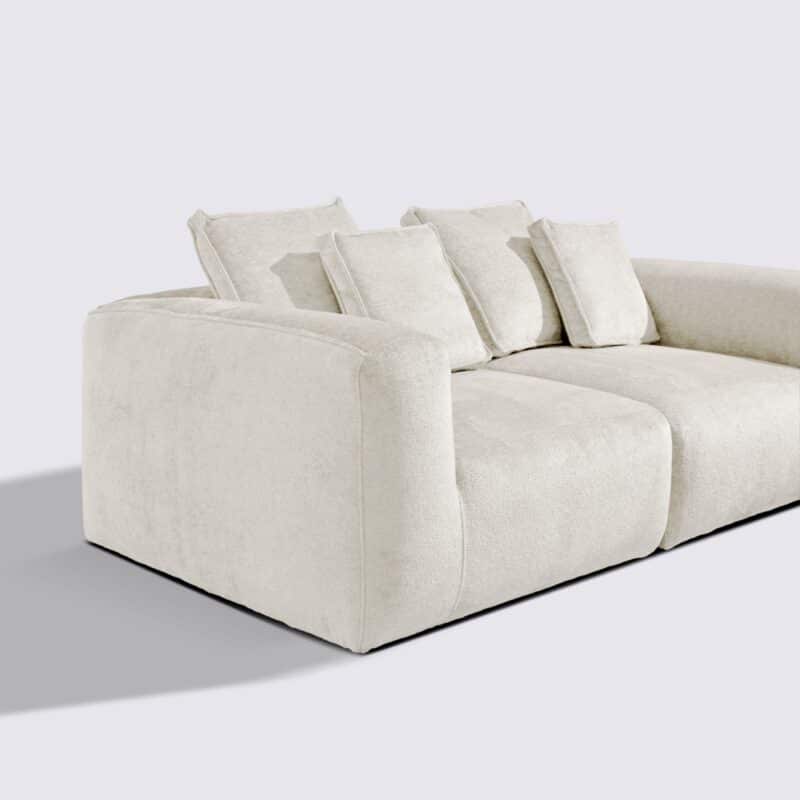 canapé salon 3 places tissu velours texturé blanc crème modulable marbellia haut de gamme luxe large assise xxl