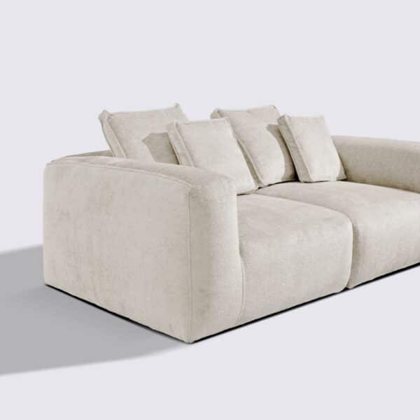 canapé droit 3 places tissu velours texturé crème modulable marbellia haut de gamme luxe large assise xxl