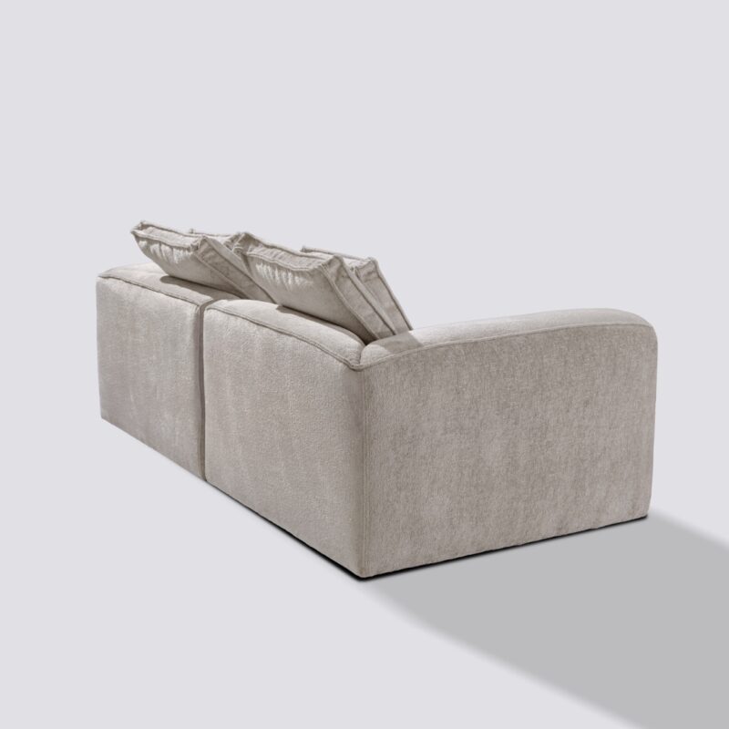 canapé droit 3 places tissu velours texturé taupe modulable marbellia haut de gamme luxe large assise xxl