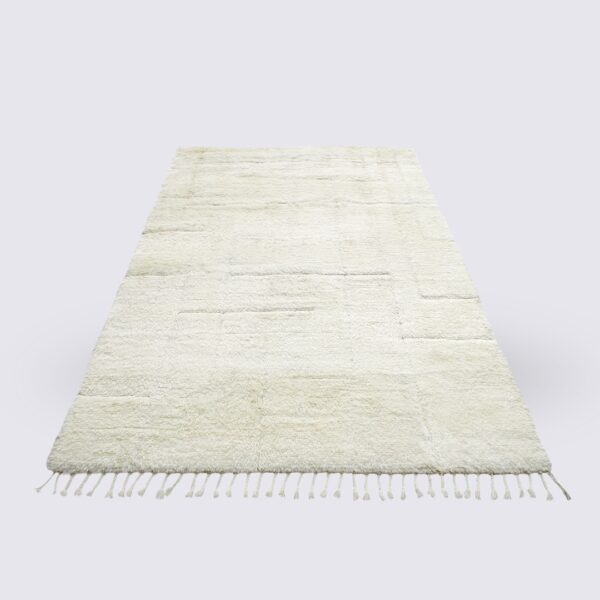 tapis de salon berbère marocain blanc crème fait main shaggy en laine nouvelle zelande 160x230cm nihal