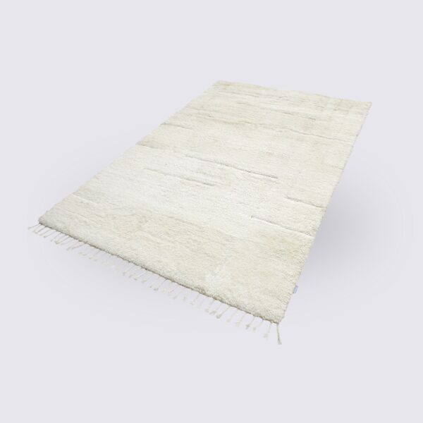 tapis salon berbère marocain blanc crème fait main shaggy en laine nouvelle zelande 160x230cm nihal