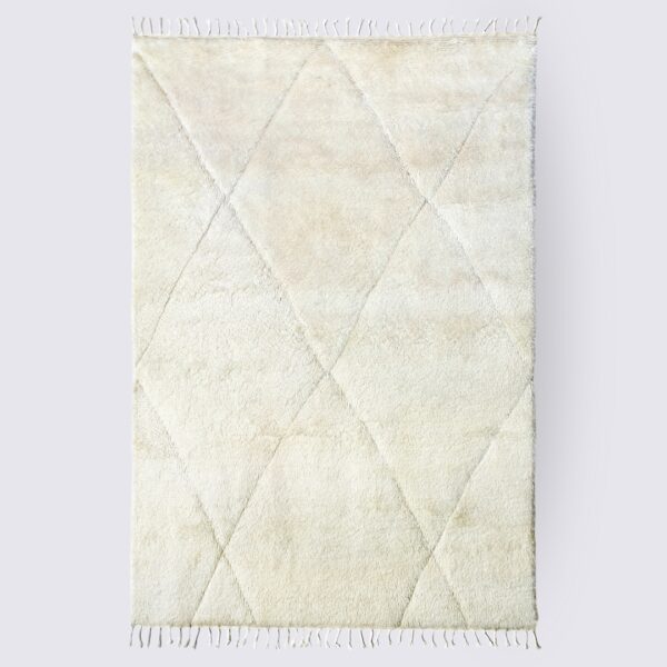 tapis salon berbère morroccan losange blanc crème fait main shaggy en laine nouvelle zelande 160x230cm dina