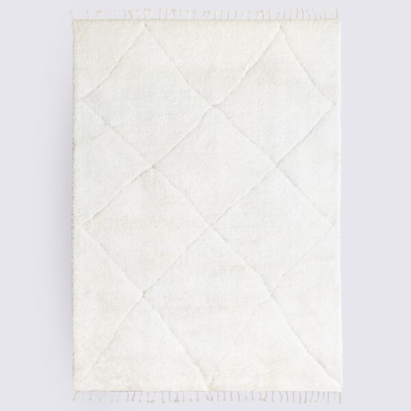 tapis de salon berbère morrocan losange blanc crème fait main shaggy en laine nouvelle zelande 160x230cm sarah