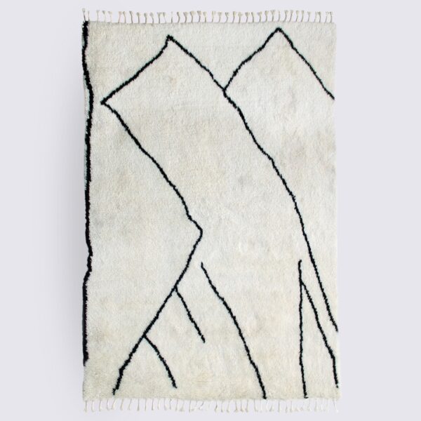 tapis de salon berbère marocain noir et blanc fait main shaggy en laine nouvelle zelande 160x230cm nadia