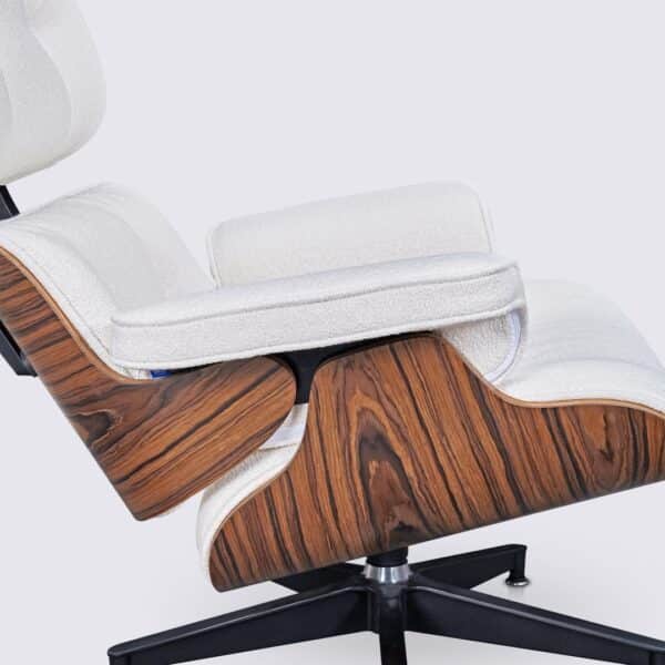 fauteuil lounge charles eames xl bois de palissandre tissu bouclette copie lounge chair salon