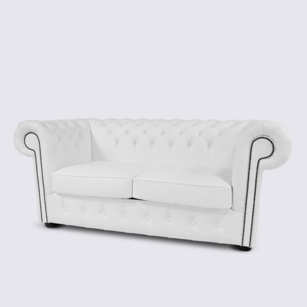 Canapé Chesterfield 2 places cuir blanc anglais capitonné