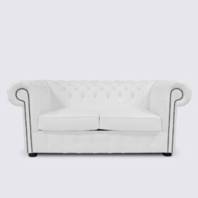 Canapé Chesterfield 2 places en cuir pleine fleur italien blanc - Smith