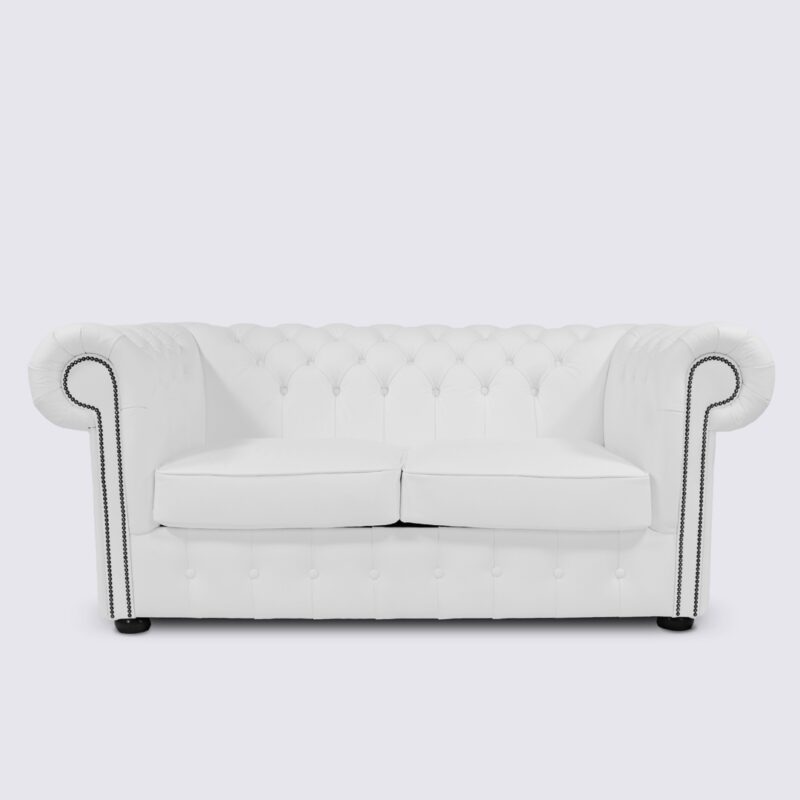 Canapé Chesterfield 2 places cuir blanc aniline anglais capitonné