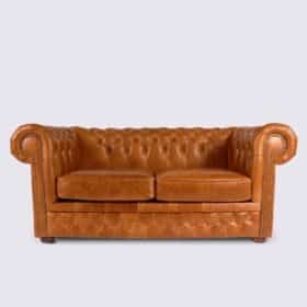 Canapé Chesterfield 2 places en cuir aniline Italien camel vintage - Smith