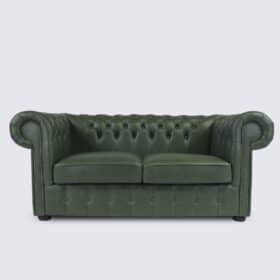 Canapé Chesterfield 2 places en cuir aniline Italien vert émeraude - Smith