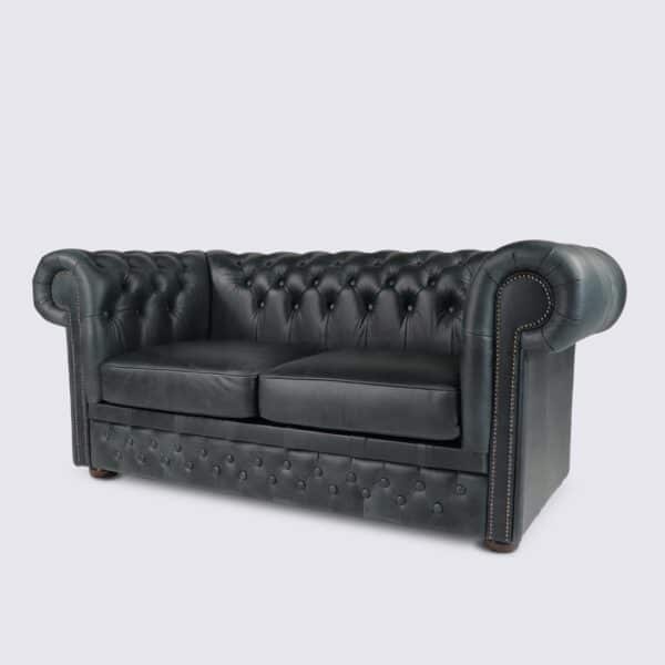 canapé chesterfield 2 place gris foncé aniline anglais capitonné