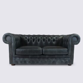 Canapé Chesterfield 2 places en cuir aniline Italien gris nuit - Smith