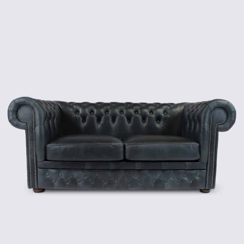 canapé chesterfield 2 place gris foncé nuit aniline italien capitonné