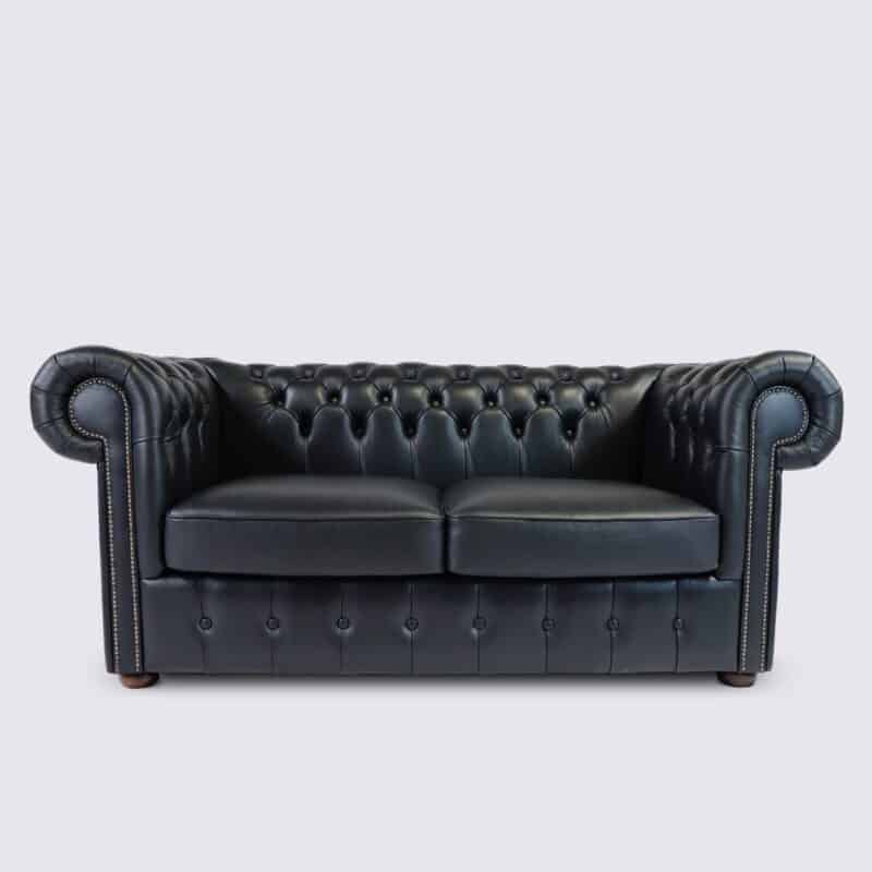 canapé chesterfield 2 place noir aniline anglais capitonné