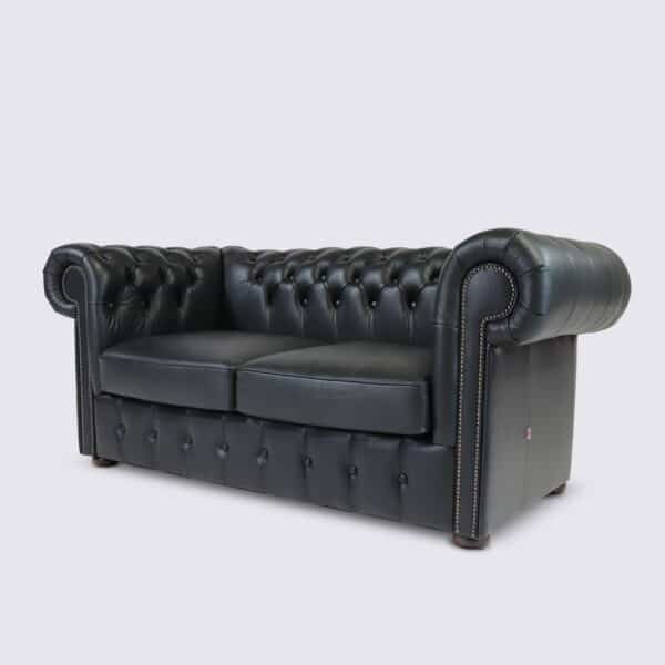 canapé chesterfield 2 place noir aniline anglais capitonné salon