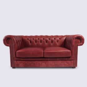 Canapé Chesterfield 2 places en cuir aniline Italien rouge bordeaux - Smith