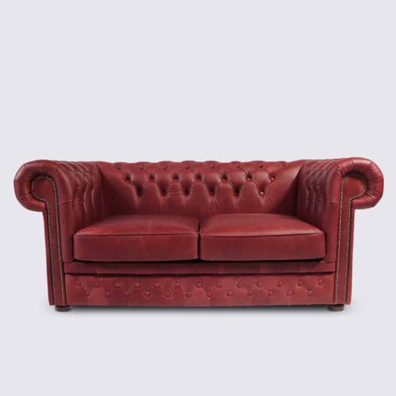 canapé chesterfield 2 place rouge bordeaux aniline anglais capitonné