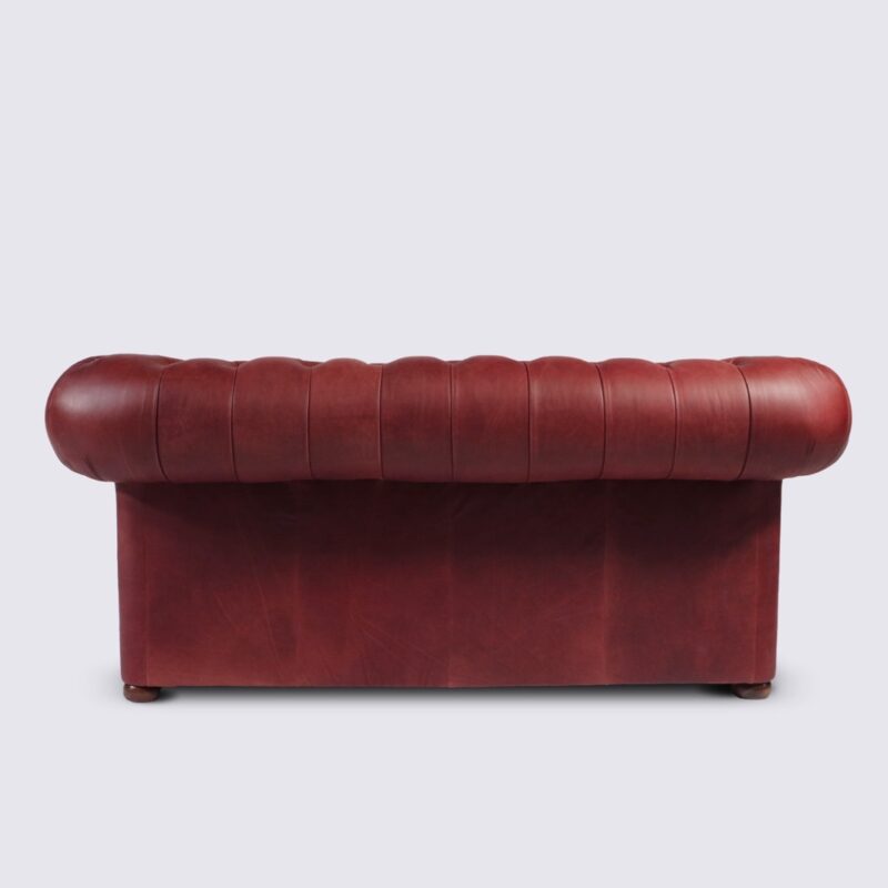 canapé chesterfield 2 place rouge bordeaux aniline anglais capitonné salon