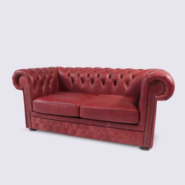 canapé chesterfield 2 place bordeaux aniline anglais capitonné