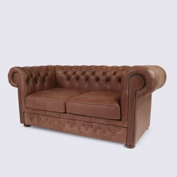 canapé chesterfield 2 places cuir marron chocolat aniline anglais capitonné salon