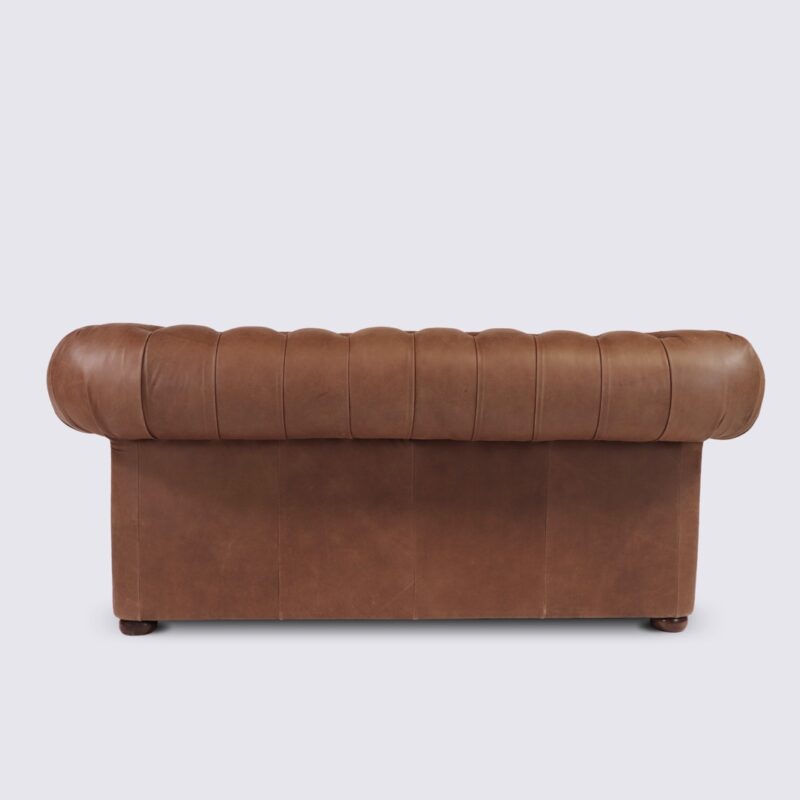 canapé chesterfield 2 places cuir marron chocolat aniline anglais capitonné salon