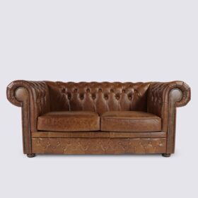 Canapé Chesterfield 2 places en cuir aniline Italien marron vintage - Smith