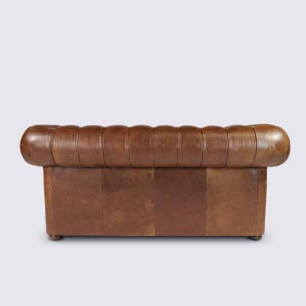 canapé chesterfield 2 places cuir marron vintage aniline anglais capitonné