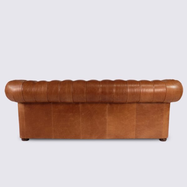 canapé chesterfield 3 place cuir marron camel vintage aniline italien capitonné