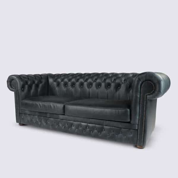 canapé chesterfield 3 place gris foncé nuit aniline anglais capitonné salon