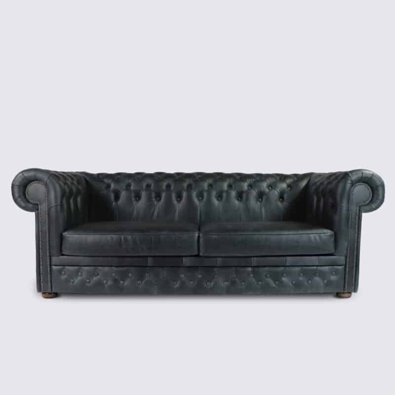 canapé chesterfield 3 place gris foncé aniline anglais capitonné