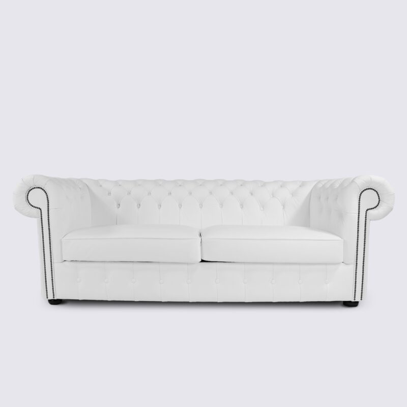 canapé chesterfield 3 places cuir blanc aniline anglais capitonné