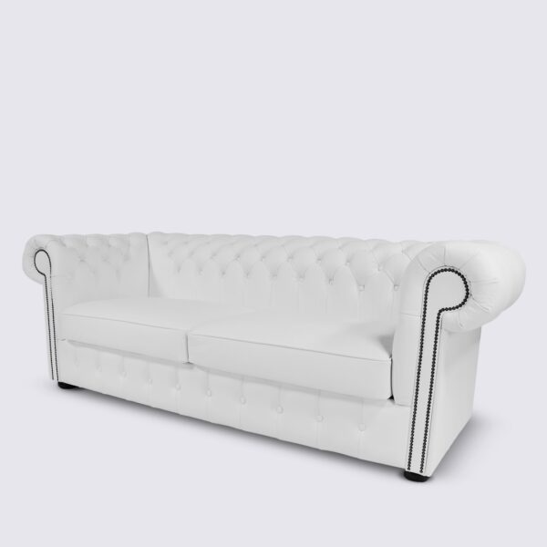 canapé chesterfield 3 places cuir blanc anglais capitonné