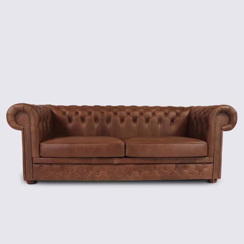 canapé chesterfield 3 places cuir marron chocolat italien capitonné