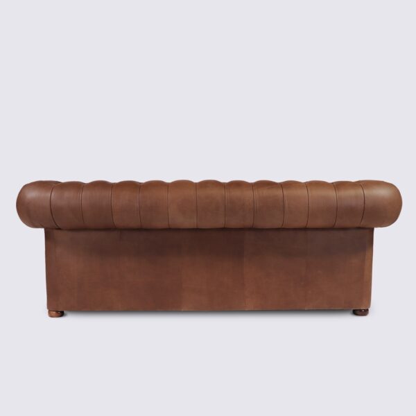 canapé chesterfield 3 places cuir marron chocolat aniline anglais capitonné