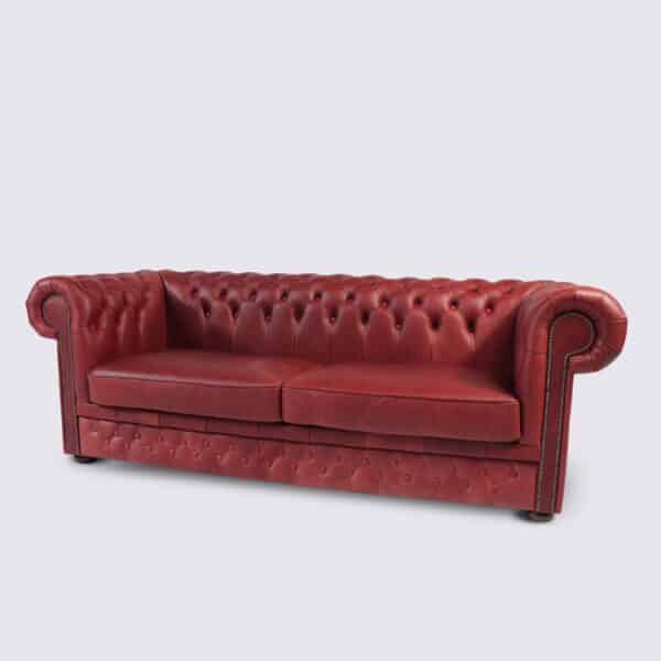 chesterfield sofa 3 sitzer rot bordeaux anilin englisch gepolstert wohnzimmer