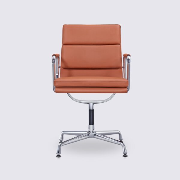 eames soft pad ea208 office chair cognac leather copy ergonomic fixed base