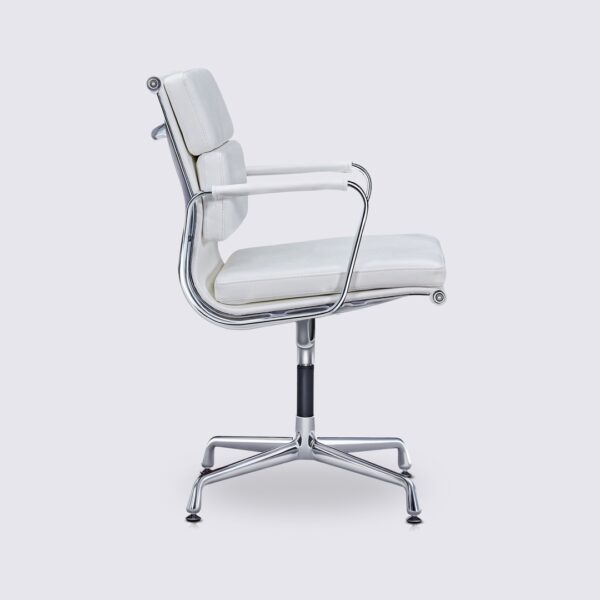 ea208 replica sedia da ufficio eames soft pad pelle bianca base fissa ergonomica