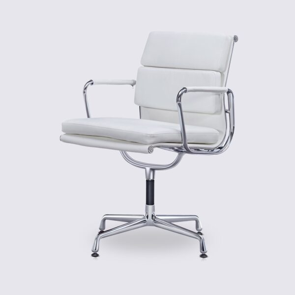 cadeira de escritório eames soft pad ea208 couro branco cópia base fixa ergonómica