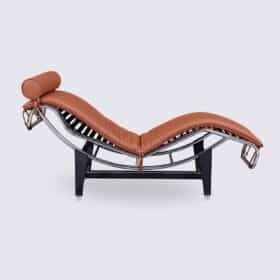 Chaise longue en cuir pleine cognac foncé - Giovanni