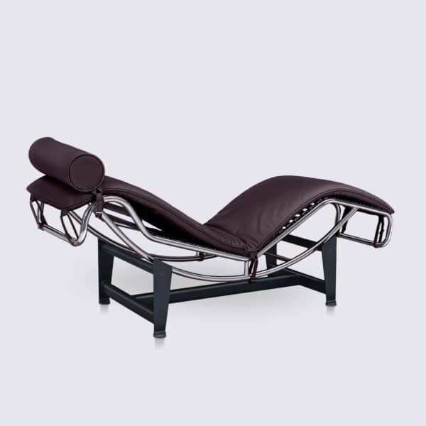 chaise longue lc4 le corbusier copie cuir marron foncé salon