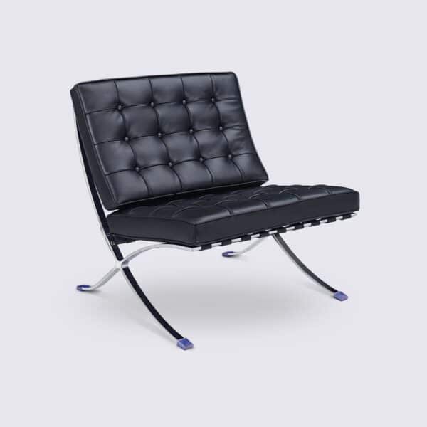 fauteuil barcelona en cuir aniline noir copie knoll mies van der rohe