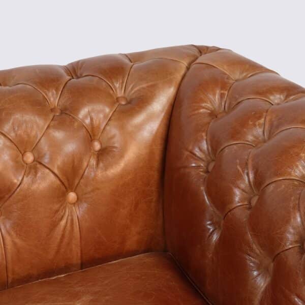 fauteuil chesterfield 1 place cuir camel vintage anglais capitonné