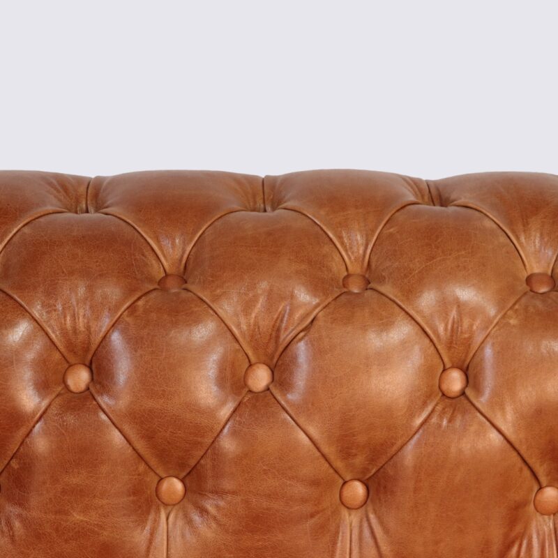 fauteuil chesterfield 1 place cuir camel vieillit aniline anglais capitonné