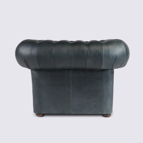 fauteuil chesterfield 1 place cuir gris foncé nuit aniline anglais capitonné salon