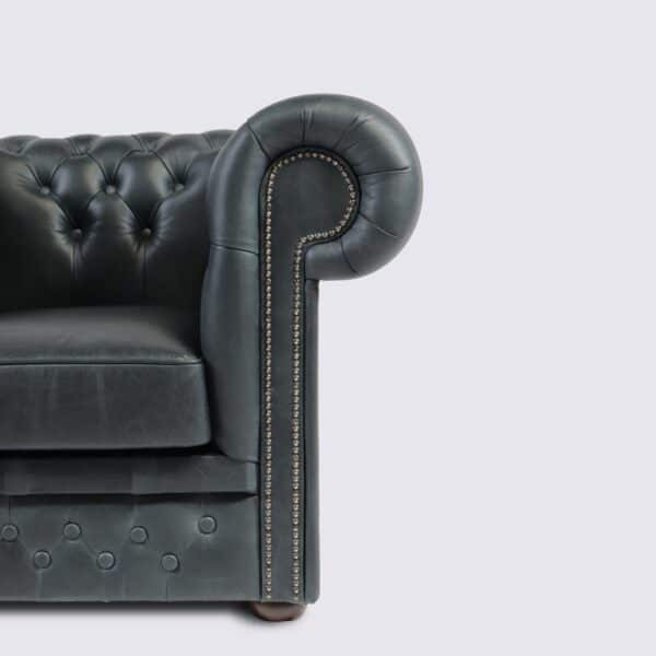 fauteuil chesterfield 1 place cuir gris foncé aniline anglais capitonné