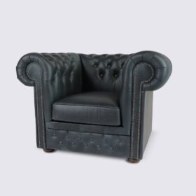 Fauteuil chesterfield en cuir aniline gris nuit – Smith