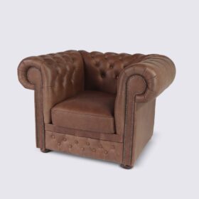 Fauteuil chesterfield en cuir aniline marron chocolat – Smith